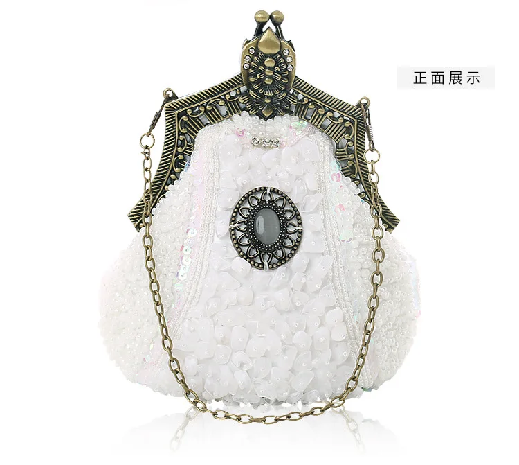 NONE Retro Pearl Beaded Evening Clutch Bag Gold 6
