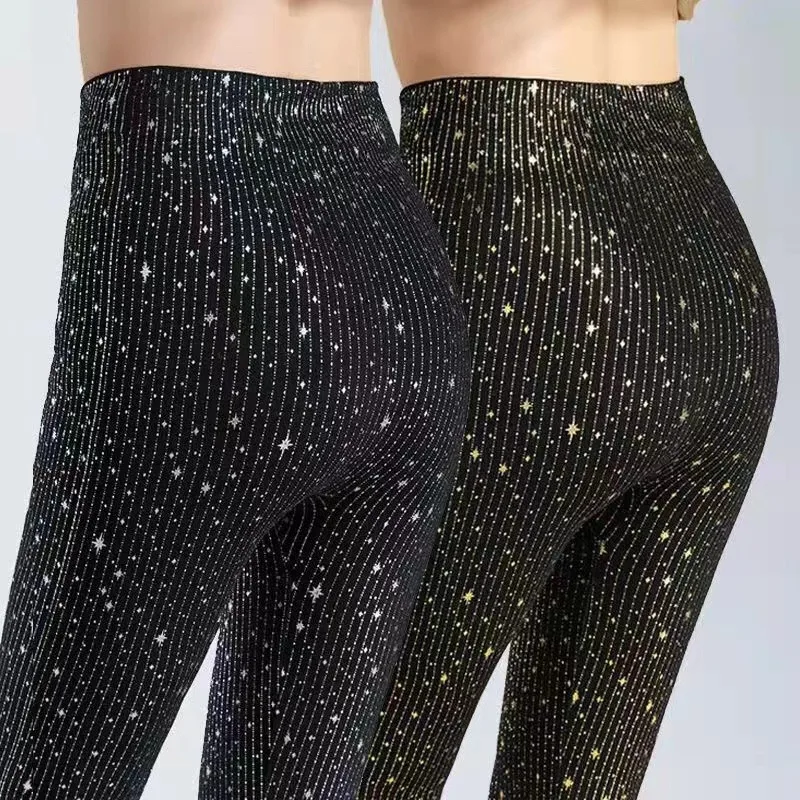 Plus Size Casual Leggings, Women's Plus Glitter Dot Print High Rise High Stretch Leggings