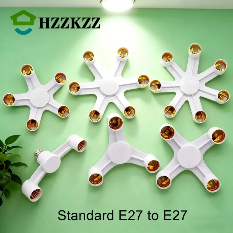 E27 Light Socket Splitter – Multi-Head Bulb Adapter (2/3/4/5/6 Way), 360° Adjustable LED Extender Converter for Chandeliers & Wo