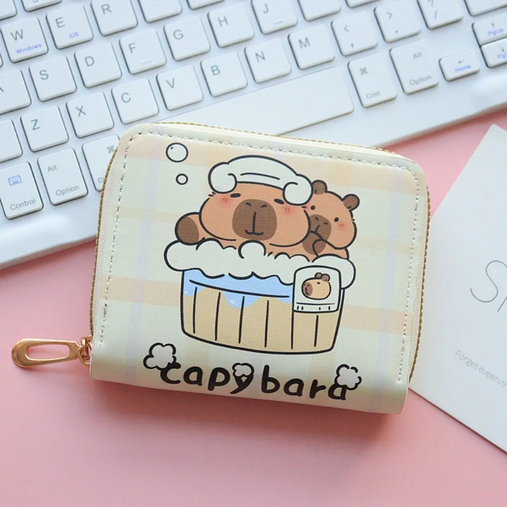 

Portable Cartoon Capybara Short Wallet Zipper Multi Slot Coin Purse Small PU Leather Credit Card Holder