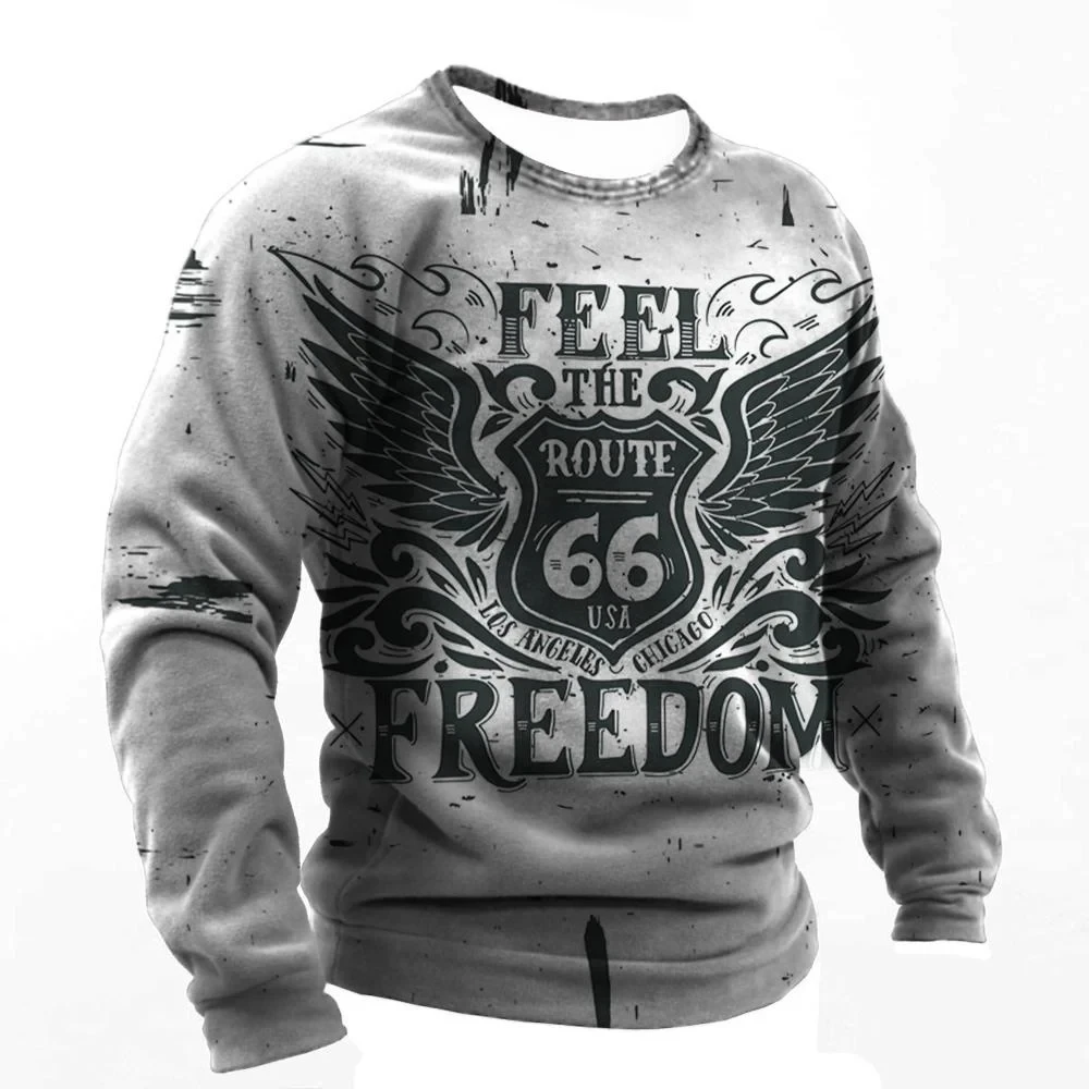 Route 66 Printed Long Sleeve Top Men's Vintage T Shirt Outdoor Riding T Shirt Oversized T Shirt Men's Clothing