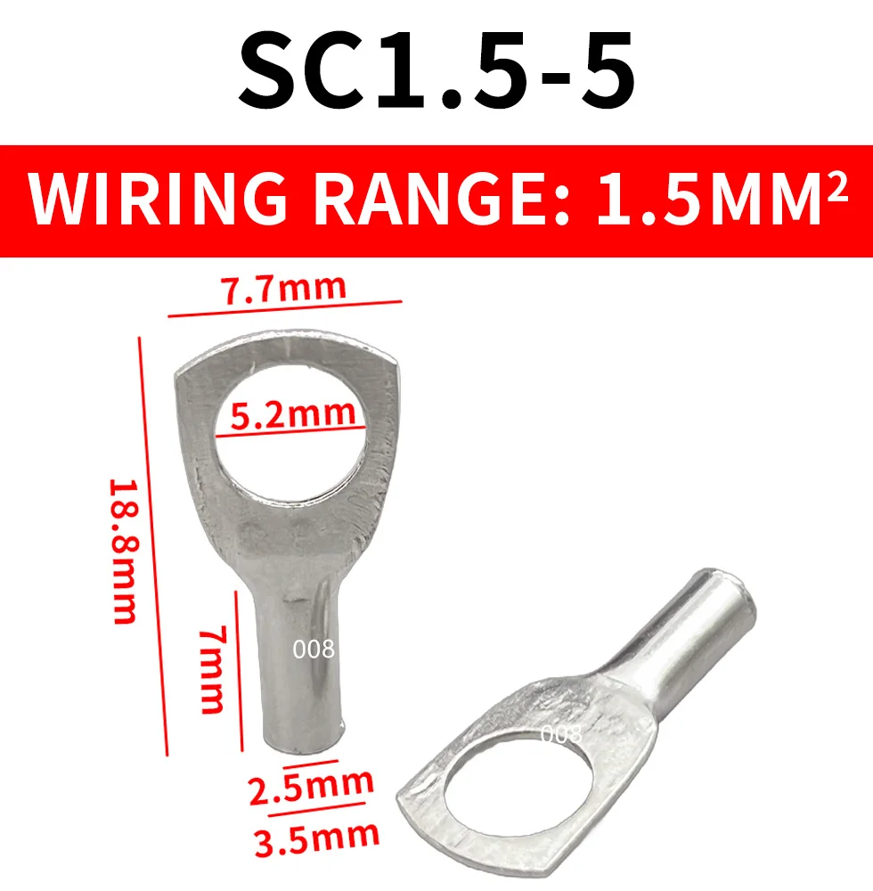 SC1.5-4 SC1.5-5 SC1.5-6 2.5 Tin Plated Copper 4mm 5mm 6mm Bolt Hole 1.5mm2 Cable Wire Cable Lug Battery Connector Crimp Terminal