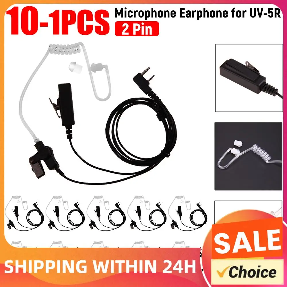 1-10pcs 2 Pin Practical Covert Acoustic Tube Earpiece Headset Mic for Kenwood KPG TH TK for BAOFENG for HYT for WOUXUN Earphones