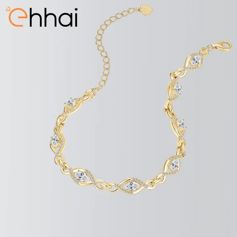 Ehhai 3mm Oval Cut Moissanite Infinity Link Bracelet for Women 925 Sterling Silver Chains for Wedding Fine Jewelry Gift Pulseras