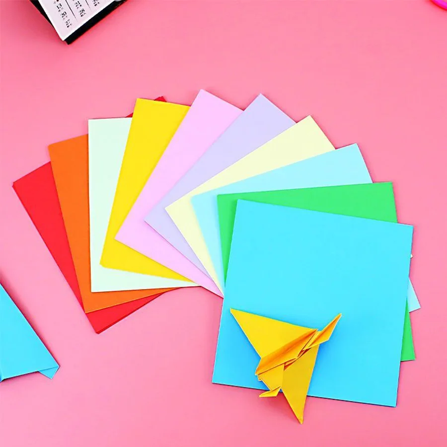กระดาษโอริกามิสีพื้น 100 แผ่น แบบสี่เหลี่ยม พับได้สองด้าน พร้อมรูตา 8 มม. สำหรับเด็ก งานฝีมือ DIY สมุดภาพ