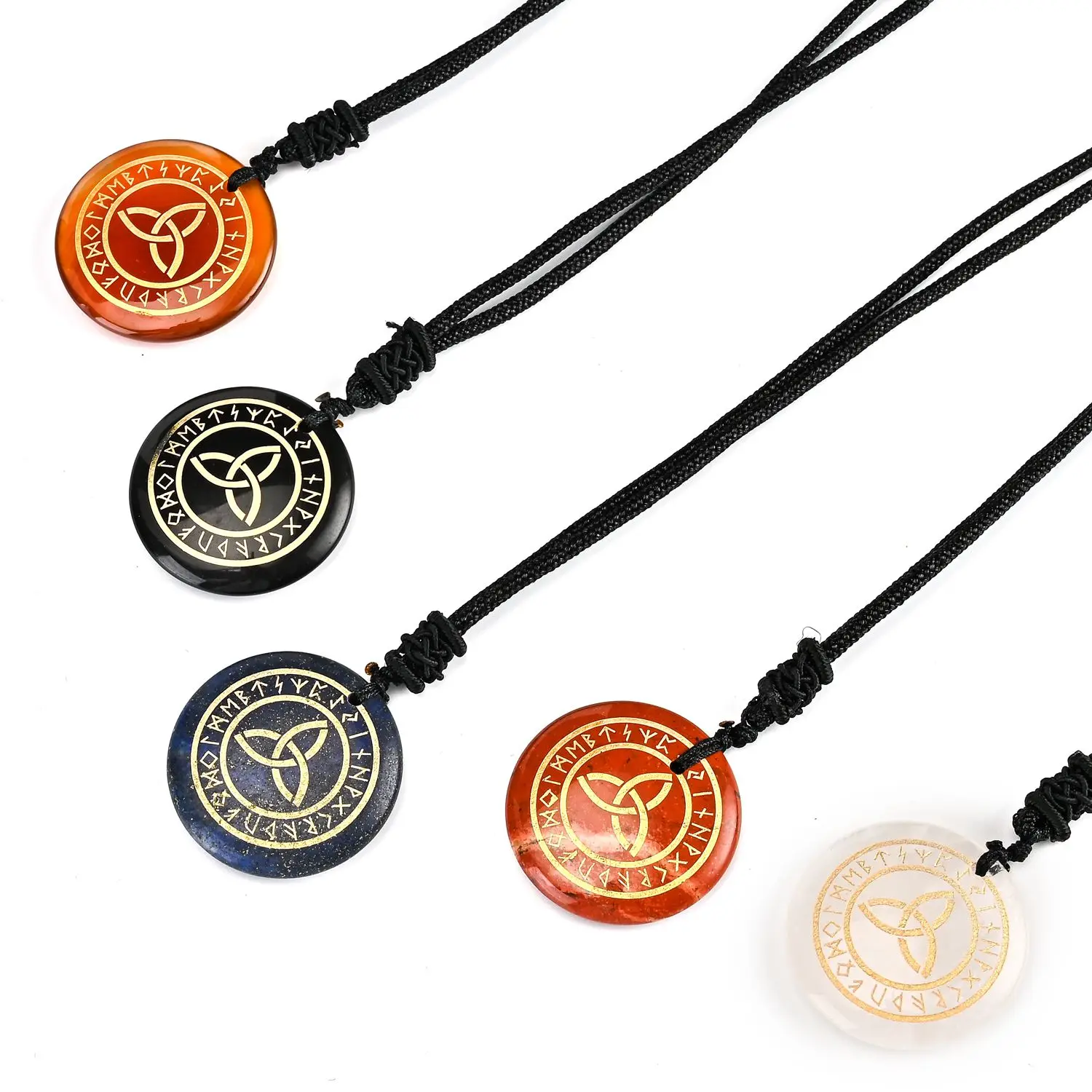 Natural Crystal Quartz Gemstone Religion Lun Runes Triqueta Divination Reiki Healing Pendants Necklaces For Men Women Jewelry