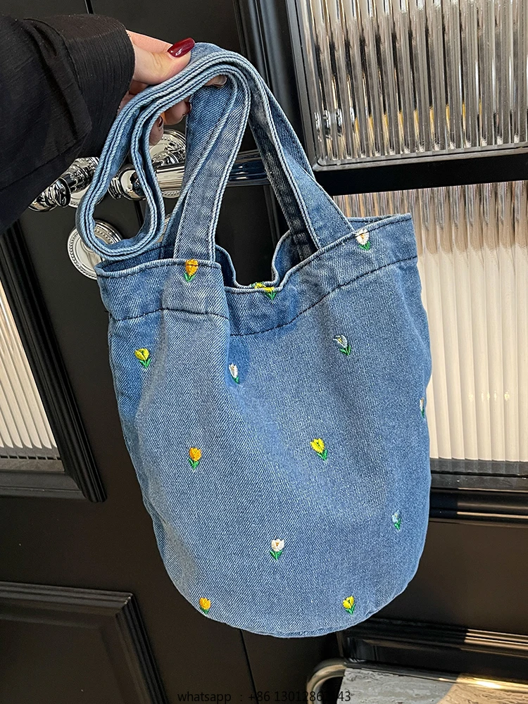 

Denim bucket large capacity bag