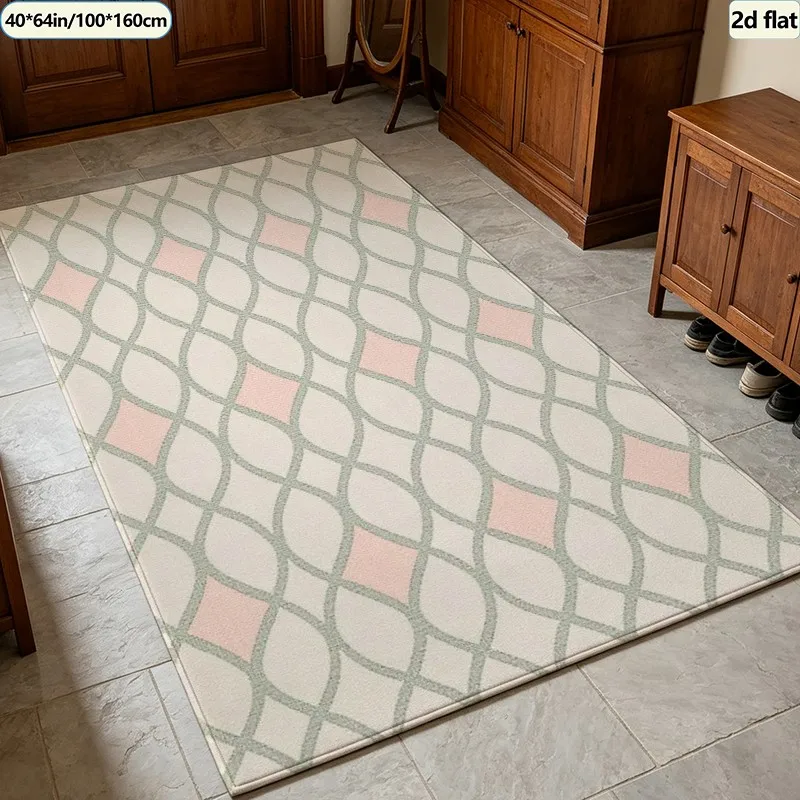 Sweet Pastel Geometric Carpet Flooring Interlaced Line Rhombus Area Rug Soft Non‑Slip Floor Mat for Bedroom Dining Room Home
