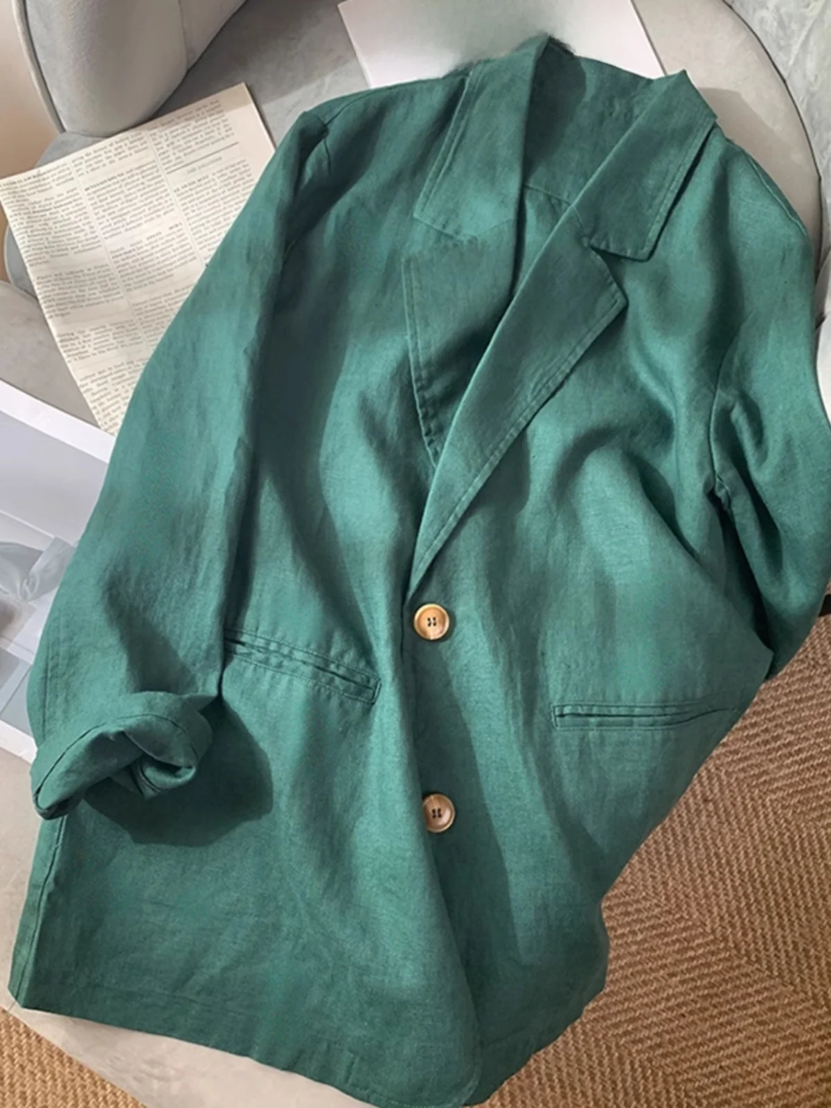 Ele coton lin costume Jaet femmes printemps automne ample décontracté Long Sve classique Sle simple bouton fermeture manteau