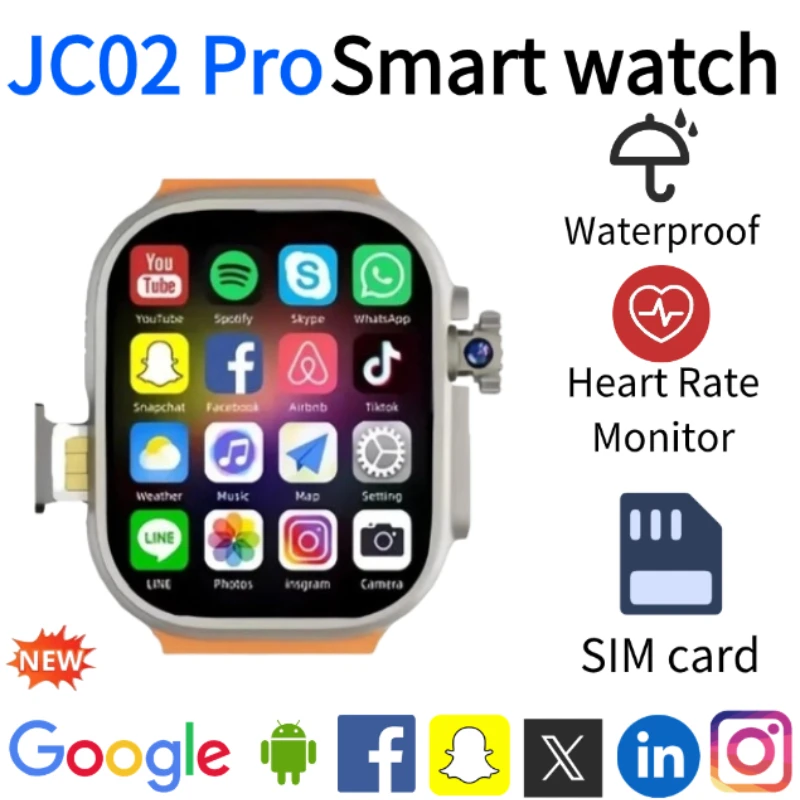 5G Network Smartwatch JC02 Pro SIM Card Rotating Camera Android 9.0 Bluetooth GPS Positioning Google Play Global Version Phone
