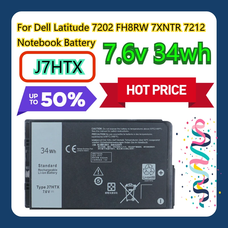 

For Dell Latitude 7202 FH8RW 7XNTR 7212 J7HTX Notebook Battery