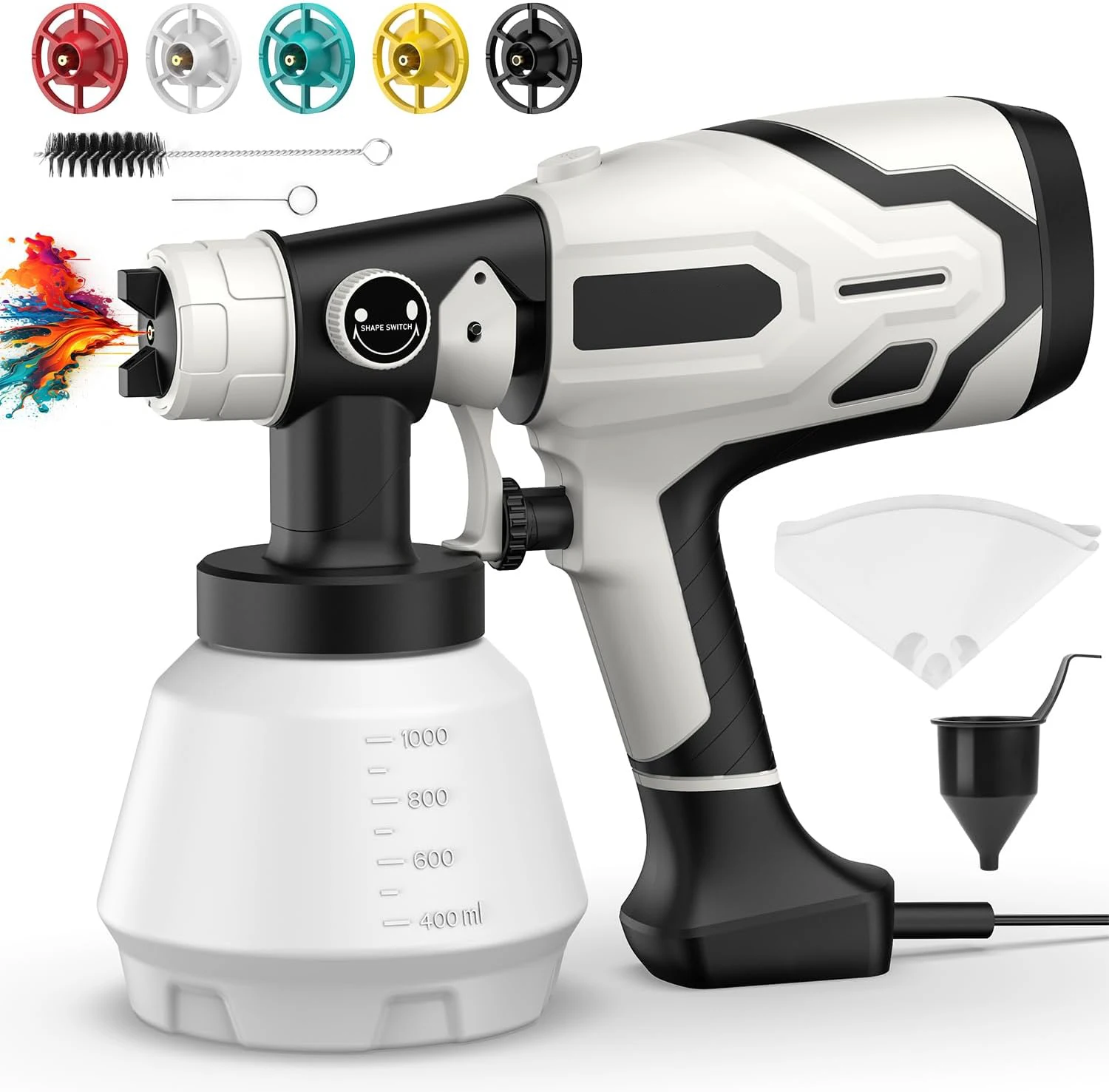 Pistola pulverizadora eléctrica de 1000ML, potente pulverizador de pintura HVLP de 15000W, 5 boquillas de cobre, aerógrafo para revestimiento de acero y muebles