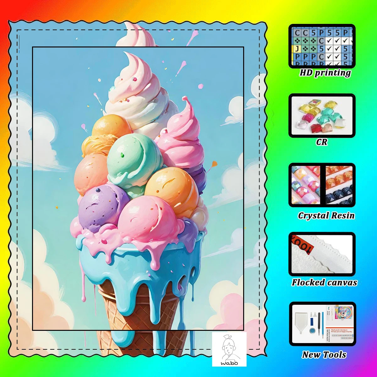 

【WABO DIAMOND ART】мороженое, смола, алмаз AB, кристалл, бриллиант, сказочная пыль, алмазная живопись