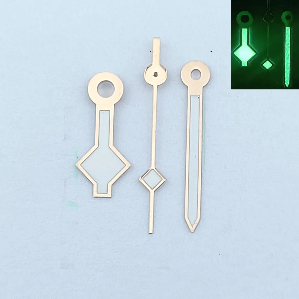 ساعة يد مصقولة nh35 باللون الأزرق والأخضر ومؤشر ساعة مضيء 7*11*12 عقارب ذهبية وفضية وردية ﻿