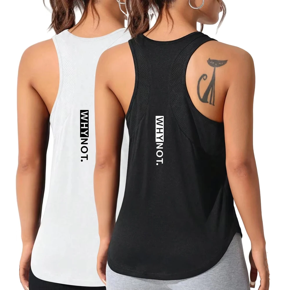 Why Not Tanktops mit Buchstaben-Print für Damen, Sommer, schnell trocknend, für Fitness, Sport, Basic, atmungsaktiv, weich, ärmellos, für den Außenbereich