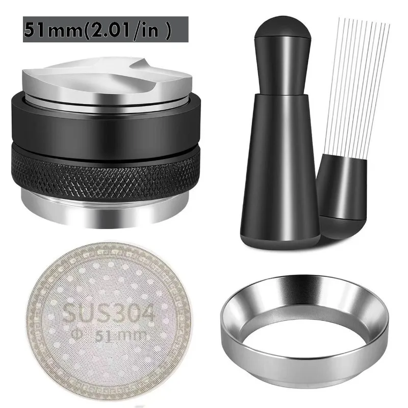 51/53/58mm 5pcs Espresso Set - Leveler & Tamper with WDT Tool & Dosing Funnel, 304 Stainless Steel Barista Kit (119 characters)