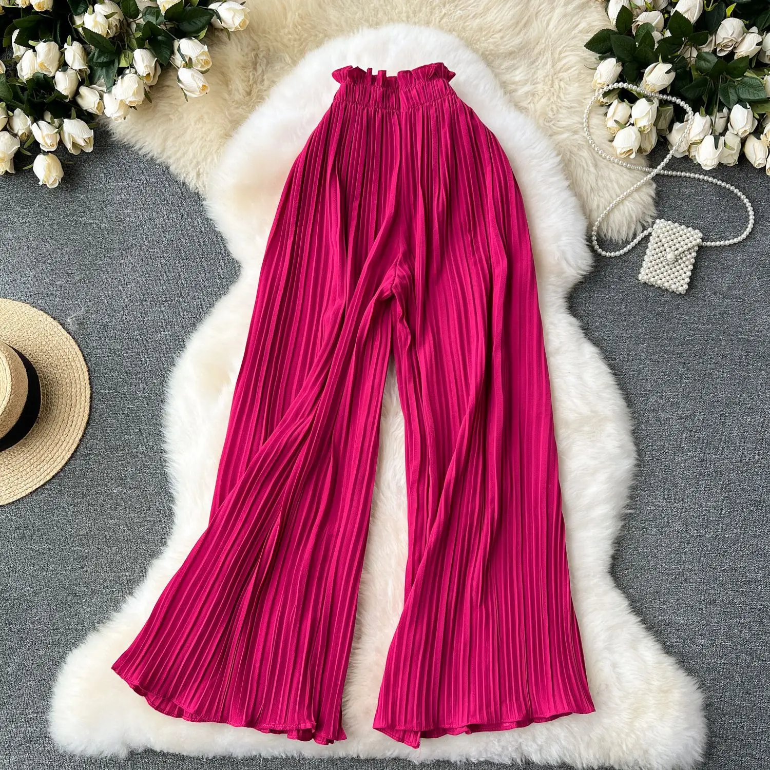 Women Long Pants Wide Leg Pant Solid Loose Y2k Casual Lace Up Tight High Waist Capris Regular Pleated Trousers Summer 2026
