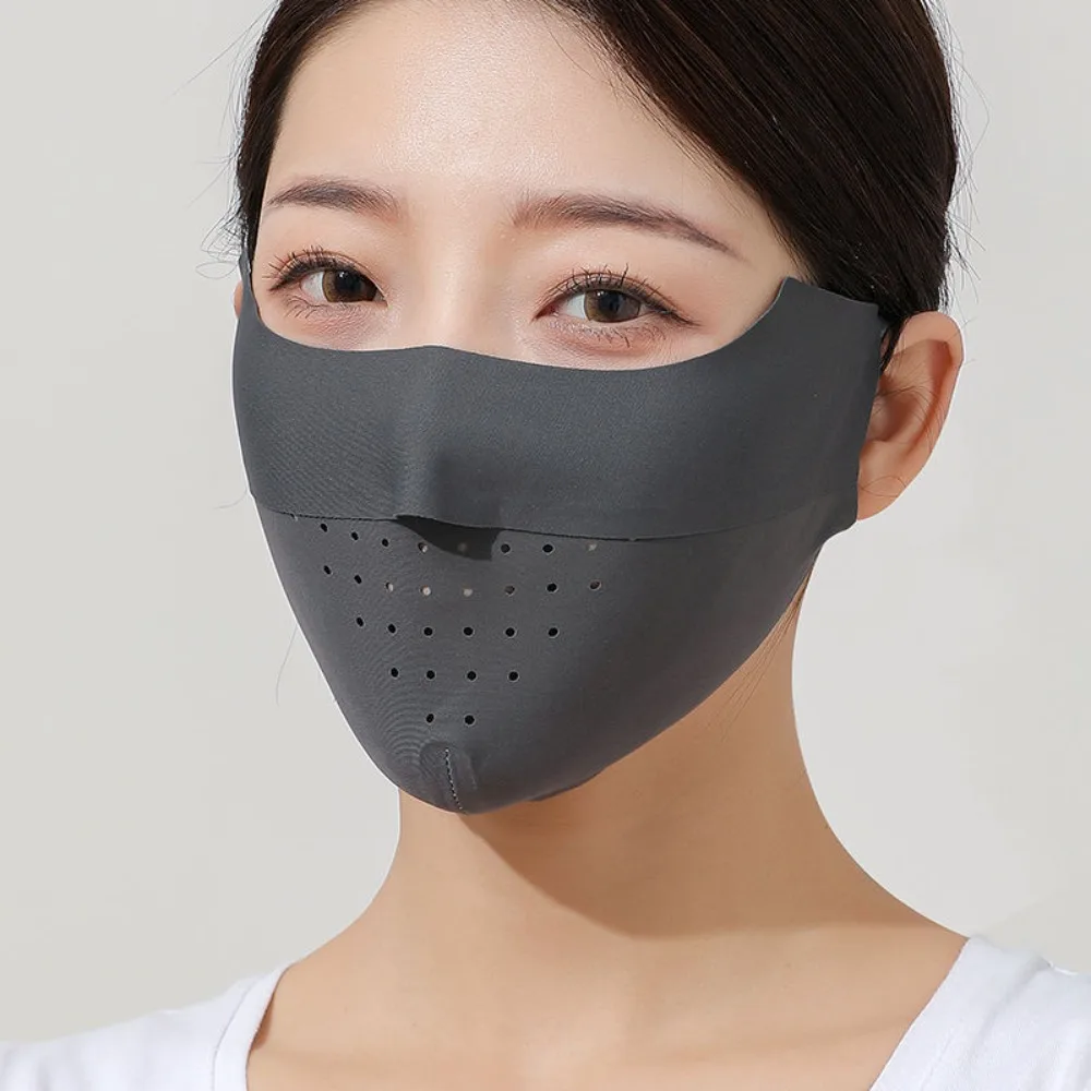 Masker Wajah Olahraga Wanita Pria, masker sutra es tabir surya Anti debu Anti-UV pelindung matahari dapat dicuci dan bernafas