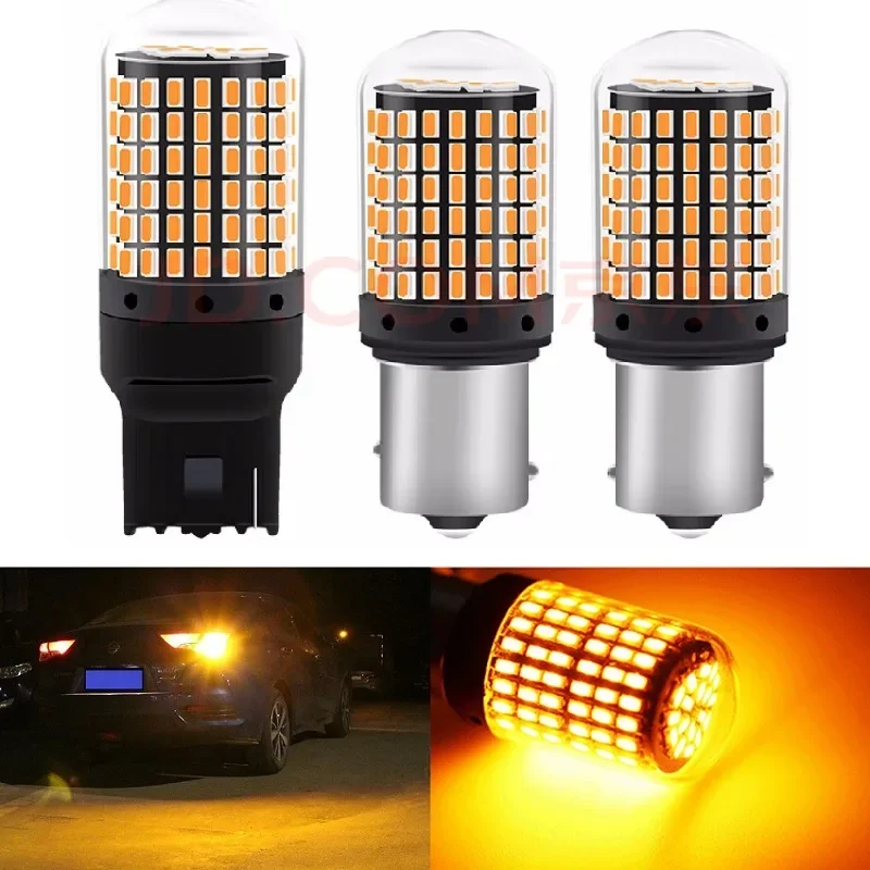 1pcs 1156 BA15S P21W BAU15S PY21W T20 7440 W21W S25 Canbus LED Bulbs 3014 144smd Error Free Turn Signal Lights Brake lamp 12V