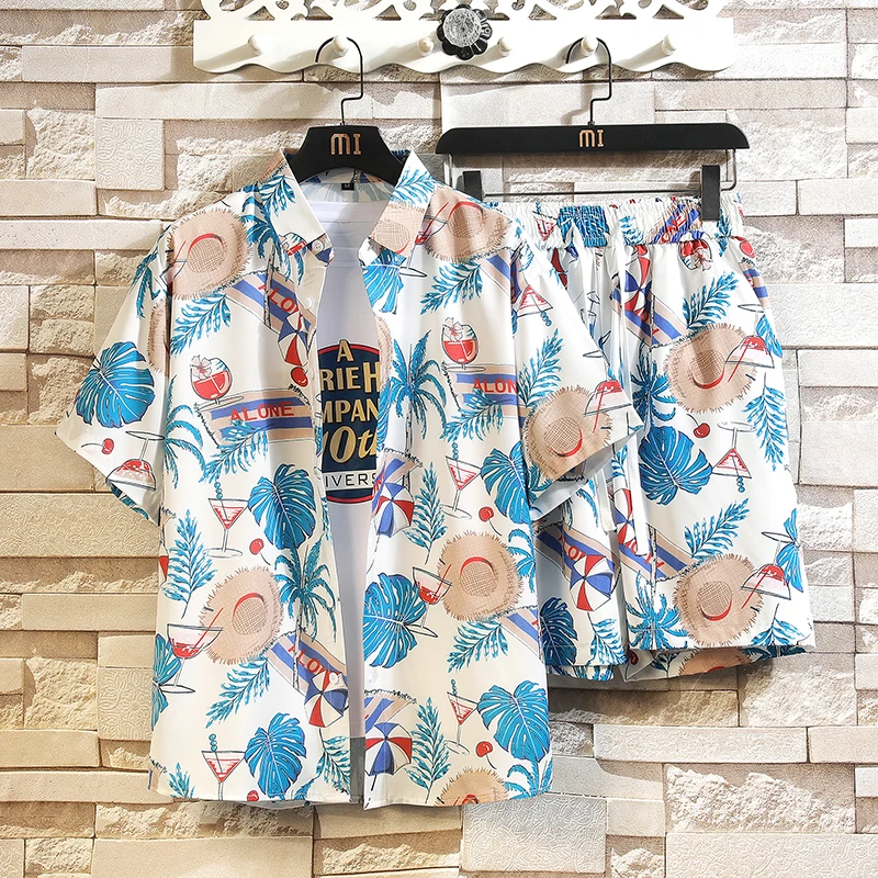 New Fashion Summer Loose Short Sets Men Casual Printed Ice Silk Suits For Men Chinese Style Suit Sets Shirts +Shorts 5XL