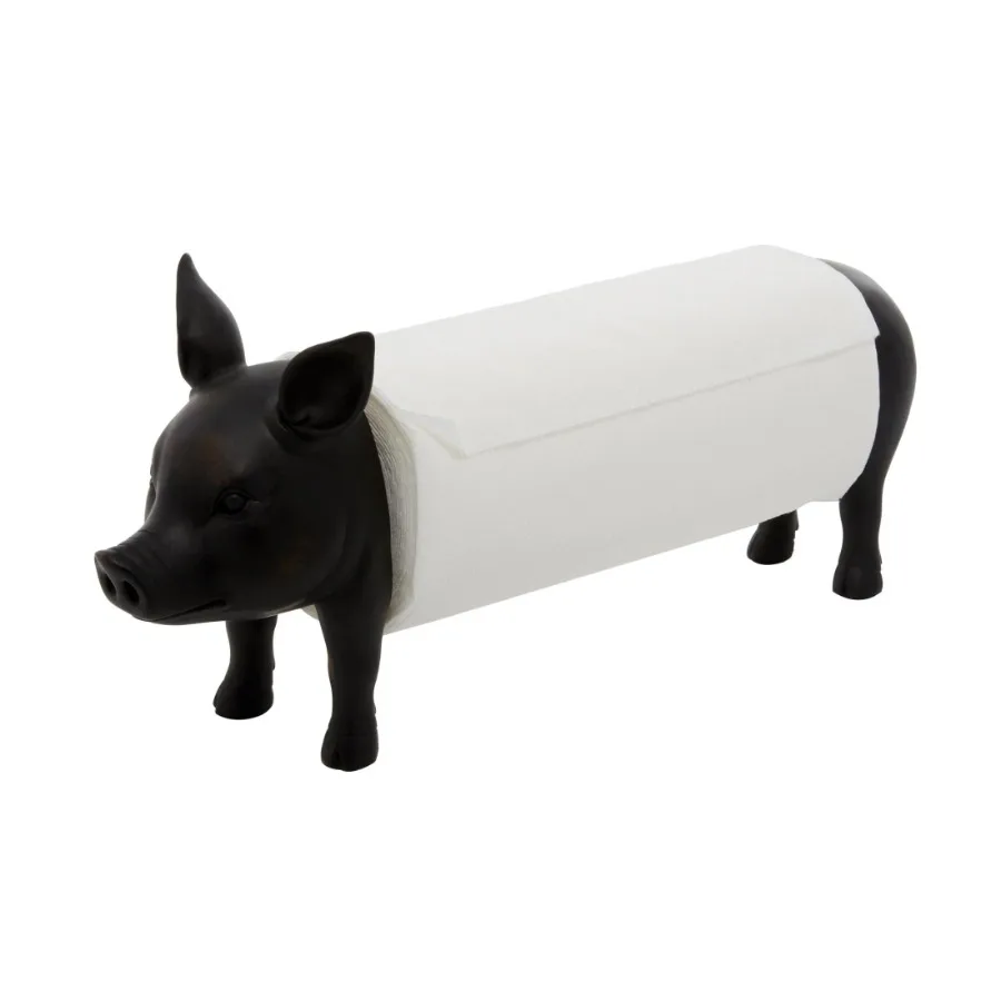 

5" x 8" Black Polyresin Pig Paper Towel Holder 1-Piece