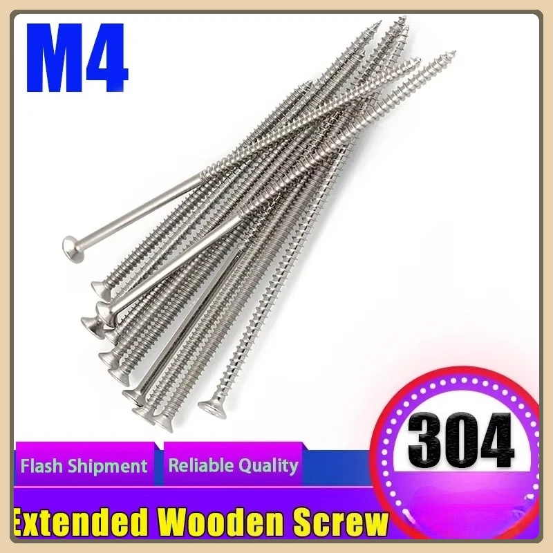 5PCS M4 Lengthening Flat Head Tapping Long Wood Screw Stainless Steel Cross Countersunk Head Self Tapping Long 110-200mm Screws