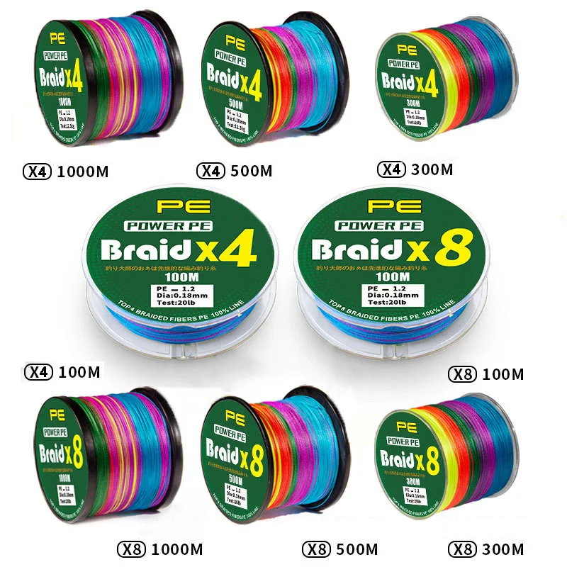 Powerful PE Braided Line 4/8 Strands Braided Fishing Line Vigorous Wire For Fishing Kite 300/500/1000m Color Line