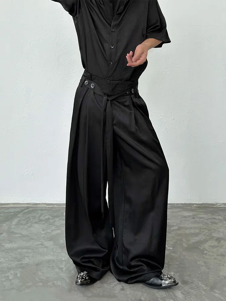 BKYC High Waist Wide Leg Pants Men Women Casual Loose Draped Long Trousers Belt Design Neutral Style Summer Collection