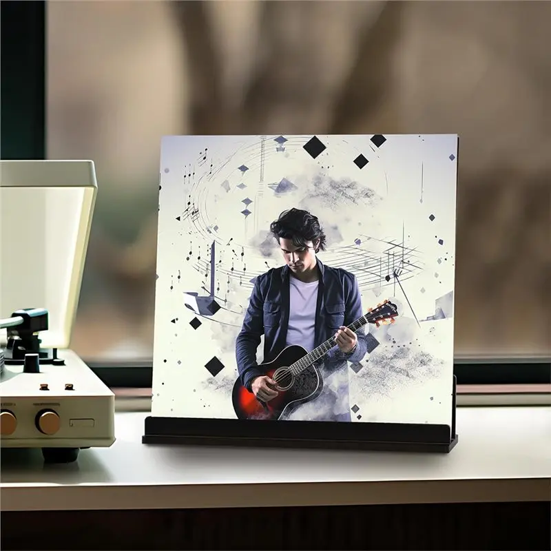 B48B-Black LP Record Decor Holder With Scratch-Proof Design, Acrylic Vinyl Record Display Stand For Album Storage, 2 Pack