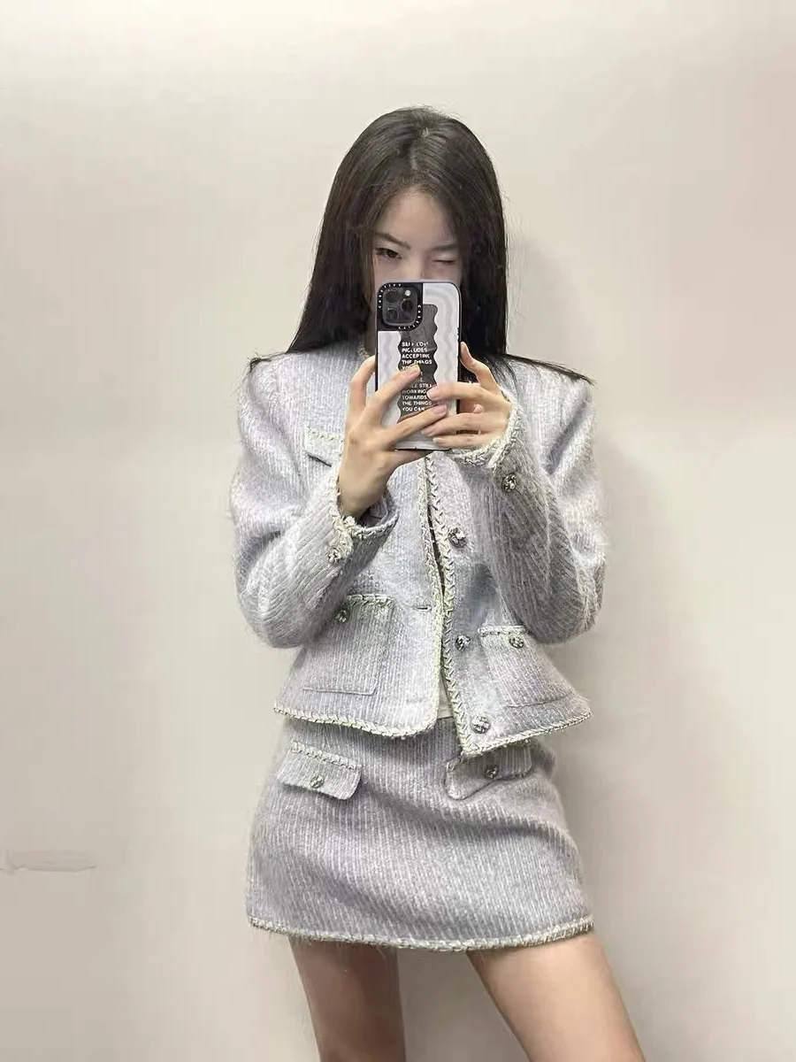 UNXX Original French High-End Tweed Set with New Season Woven Design Fashion Set for Women Female Office Lady High Quality Sweet