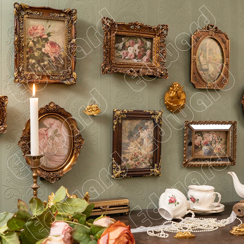 Nordic Style Picture Frame Classic Pattern Retro Frames Household Living Room Offices Frames Wall Decor Flower Patterns Relief