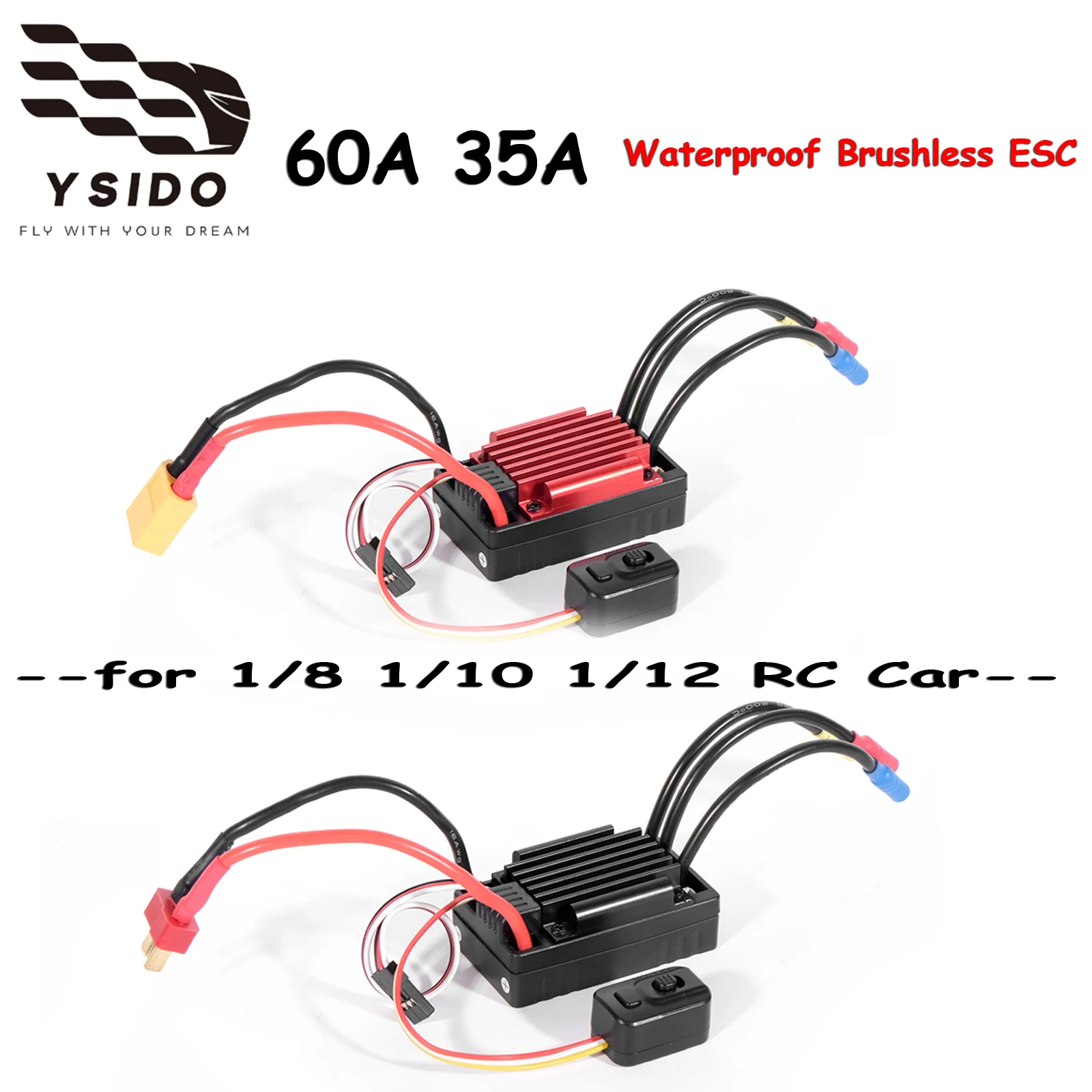YSIDO étanche 35A 60A sans brosse ESC 2-3S Lipo pour 1/10 1/12 1/14 1/16 RC voiture F540 3650 moteur sans balais accessoires de mise à niveau