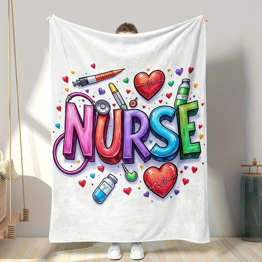 Funny Nurse Blanket Throw Gift for Nurses Healthcare Workers Medical Cartoon Cozy Blanket 150x200cm