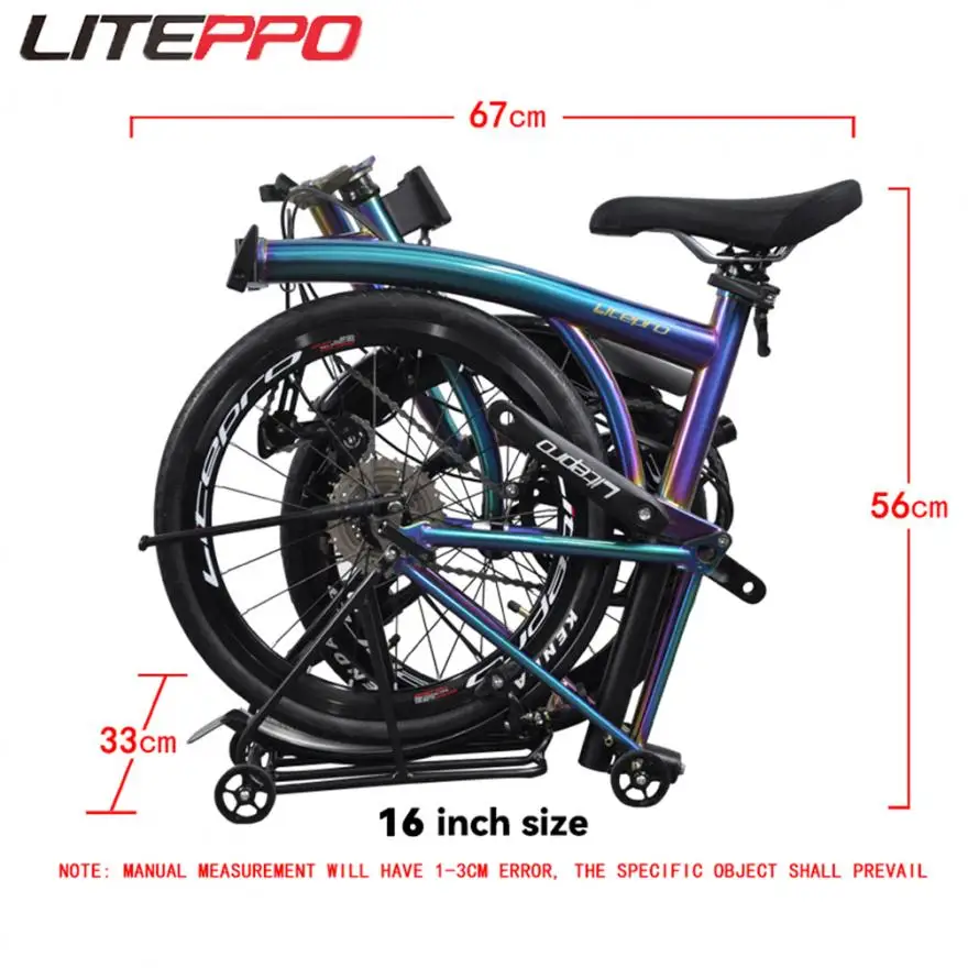 Litepro 16Inch Steel Frame External 9 Speed Tri-fold Folding Bicycle Straight M Handlebar Bike