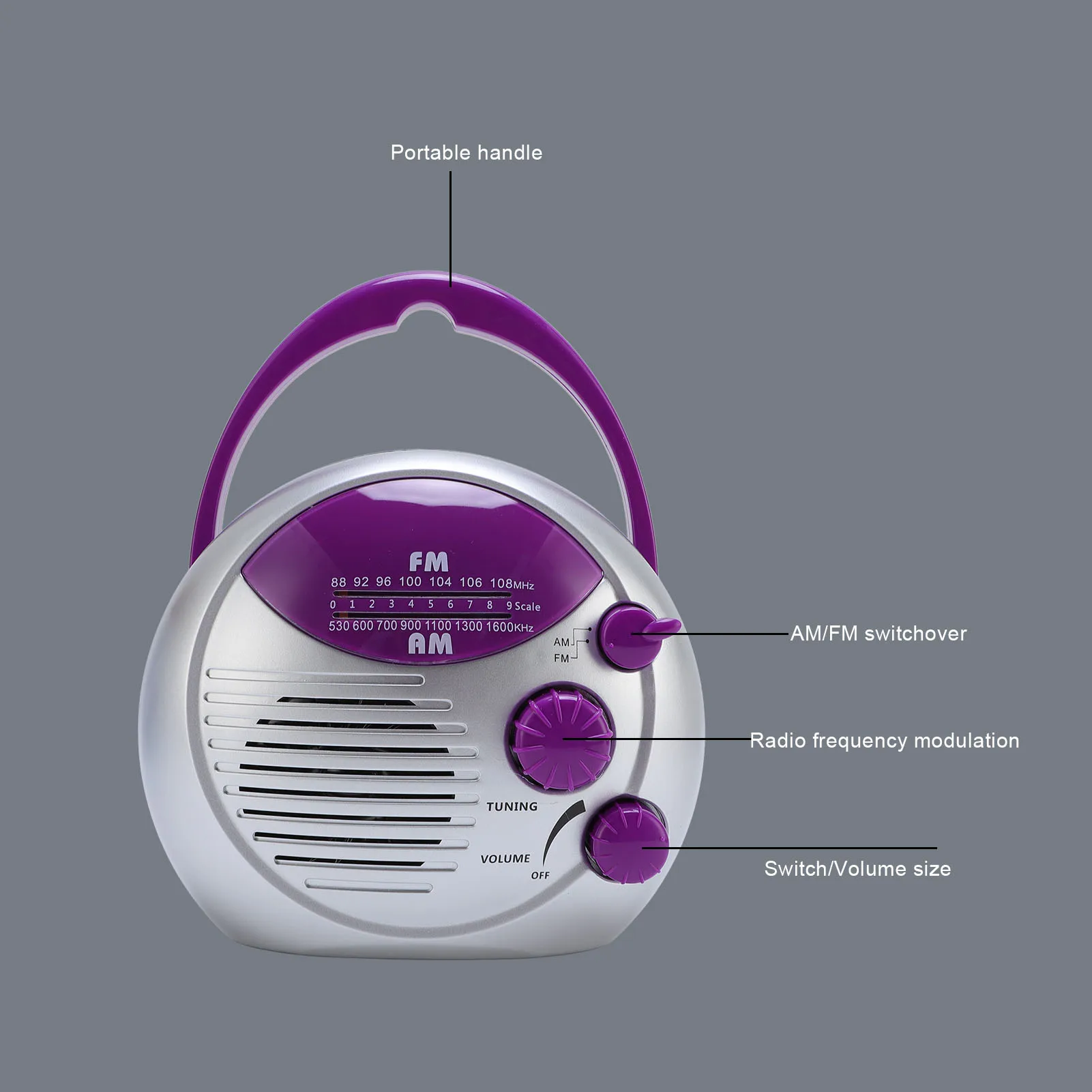 راديو محمول يعمل بالبطارية AM/FM، راديو دش مقاوم للماء مثالي للحمامات والمطابخ والاستحمام الخارجي
