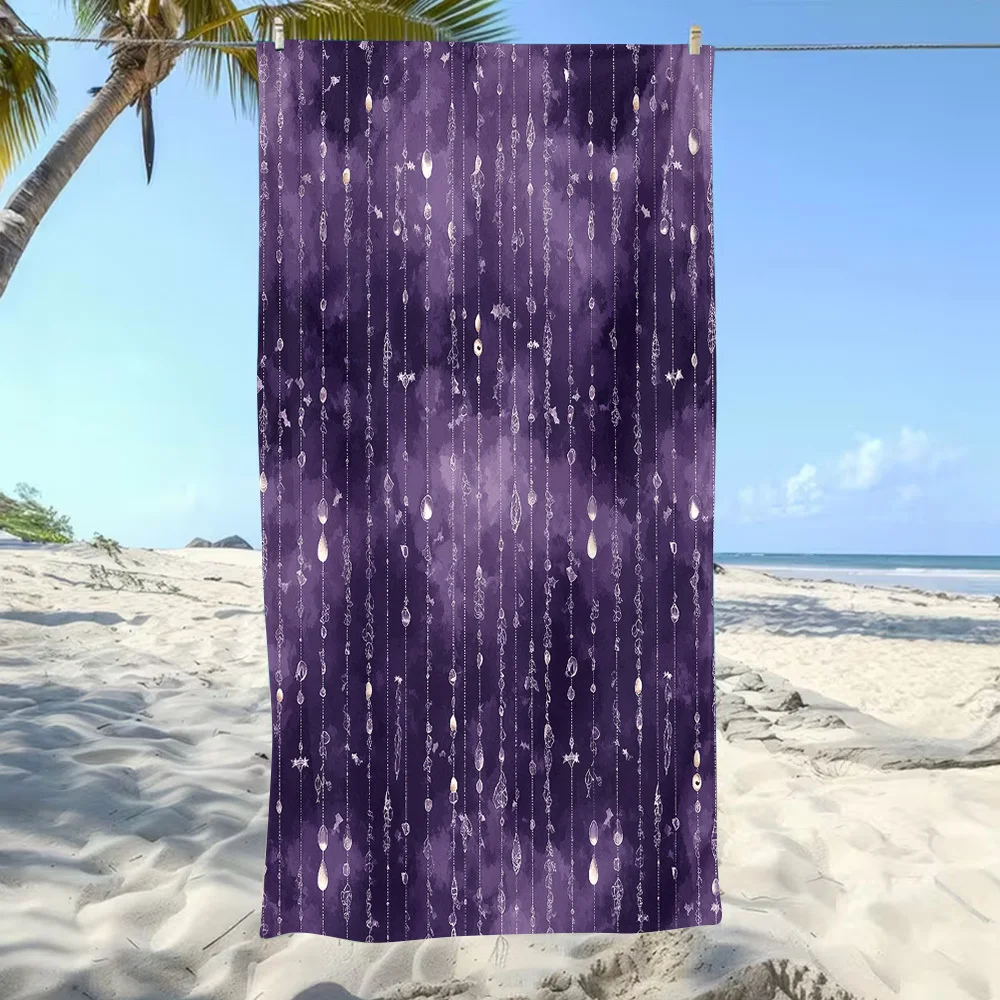 Mystic Purple Crystal Drape Beach Towel Ethereal Waterfall Print Swim Wrap Soft Absorbent Bath Mat for Pool Travel Gift