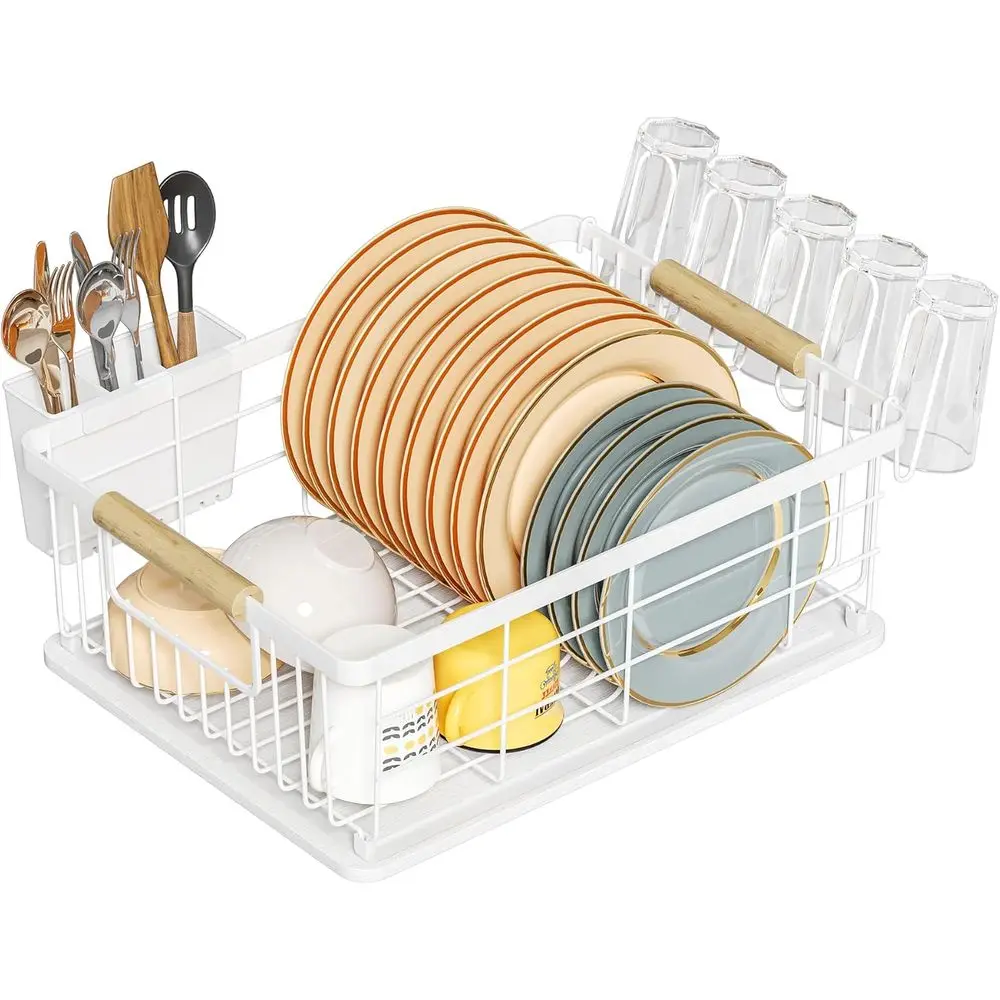 

Dish Drying Rack White with Diatoeous Earth 1 Tier,Multiunctional Dish Racks or Kitchen Counter Quick-Drying,Large acity Space S
