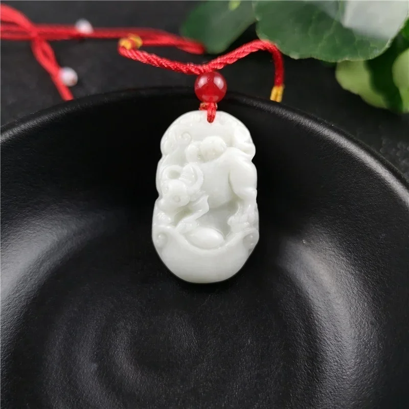 Chinese Zodiac Gesneden Jade Hanger Ketting Charm Sieraden Mode Vrouwen Accessoires Geluk Amulet Geschenken