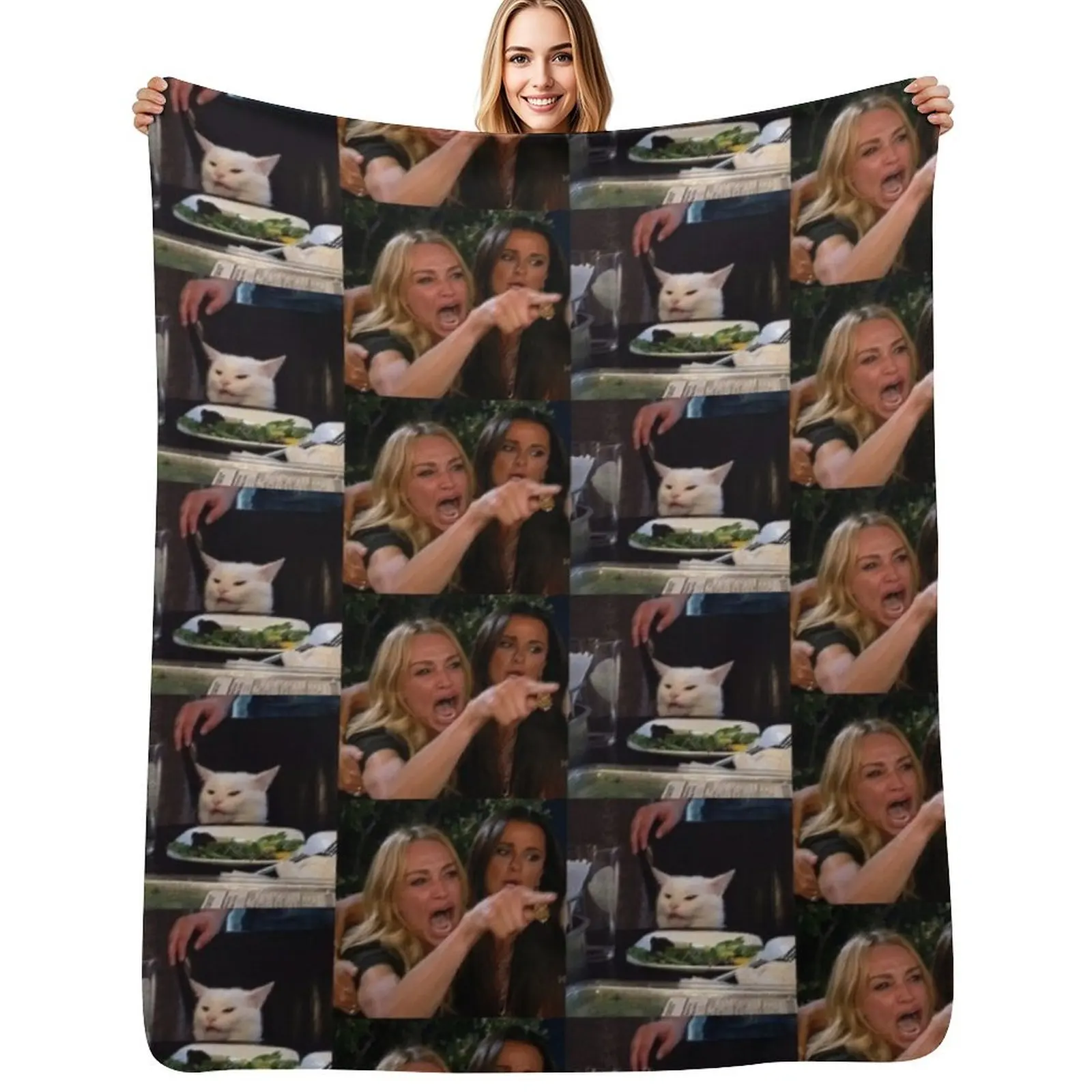 Woman Yelling At Cat Meme Throw Blanket Easy Care Comfortable Blanket for Couch