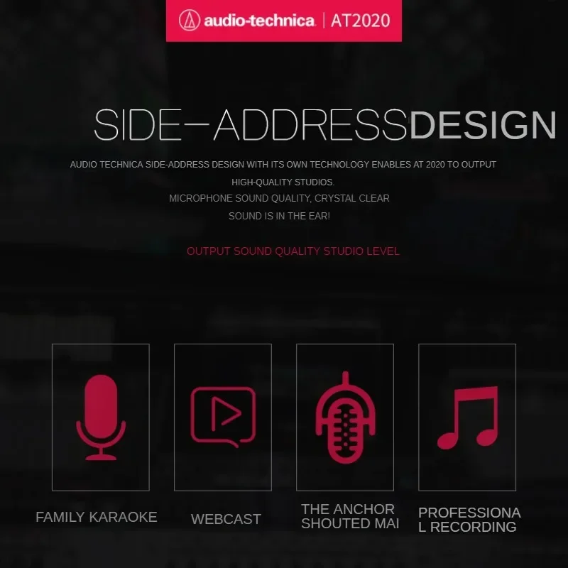 ميكروفون مكثف قلبي سلكي أصلي 100% من Audio Technica AT2020 ميكروفون احترافي للتسجيل المباشر صوتي برو ستوديو كاريوكي #2