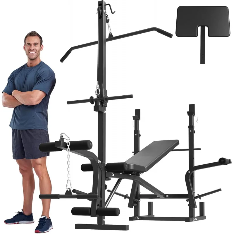 

8 in 1 Weight Bench Set with Leg Extension and Curl, Multi-Function Press Preacher Pad Chest Fly