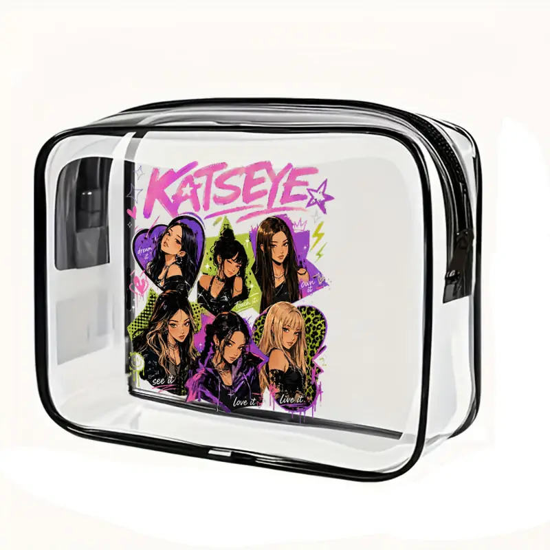 Women Kpop Fan GiftsKATSEYE World Tour Large Capacity Pvc Makeup Bag with Zipper Closure High Quality Travel Toiletry Organizer