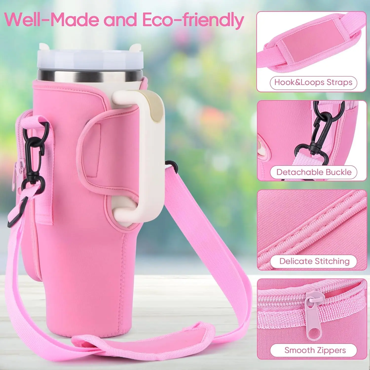 TY Water Bottle Carrier Bag with Phone Pocket,Cup Holder for 40oz Tumbler with Handle, Carrier Bag with 4Pcs Straw Cover