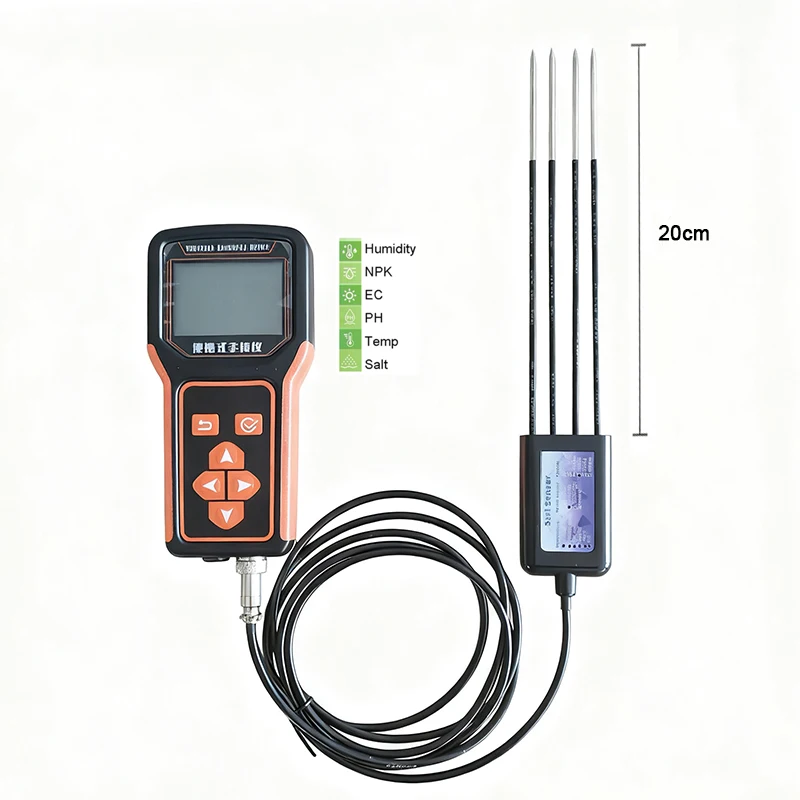 

High Precision RS485 20cm Depth Handheld Soil Moisture Temperature EC Salinity NPK PH 8 in 1 Sensor Data Logger for Farms