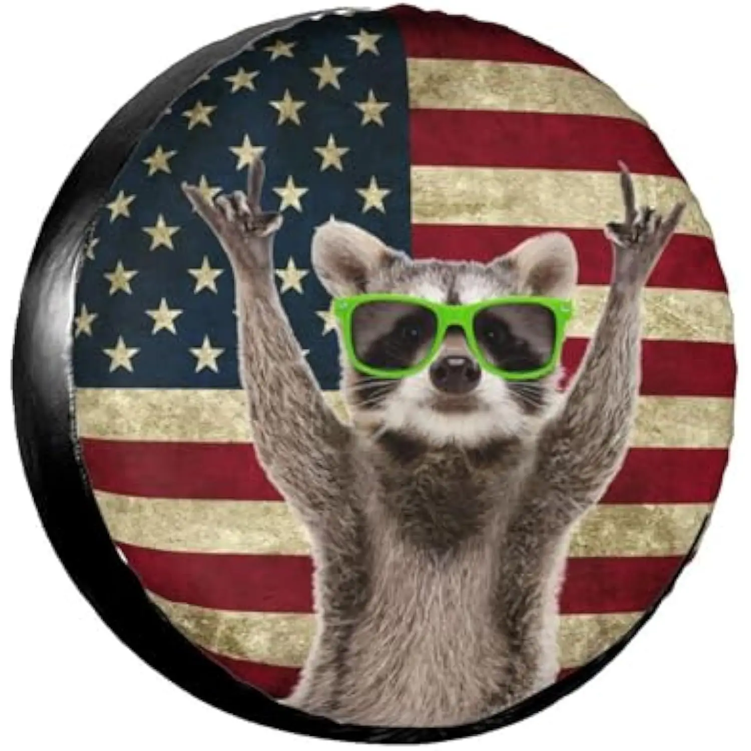 

Енот-рок, флаг США, чехол для запасного колеса, водонепроницаемая защита колес с забавными животными для внедорожника, грузовика