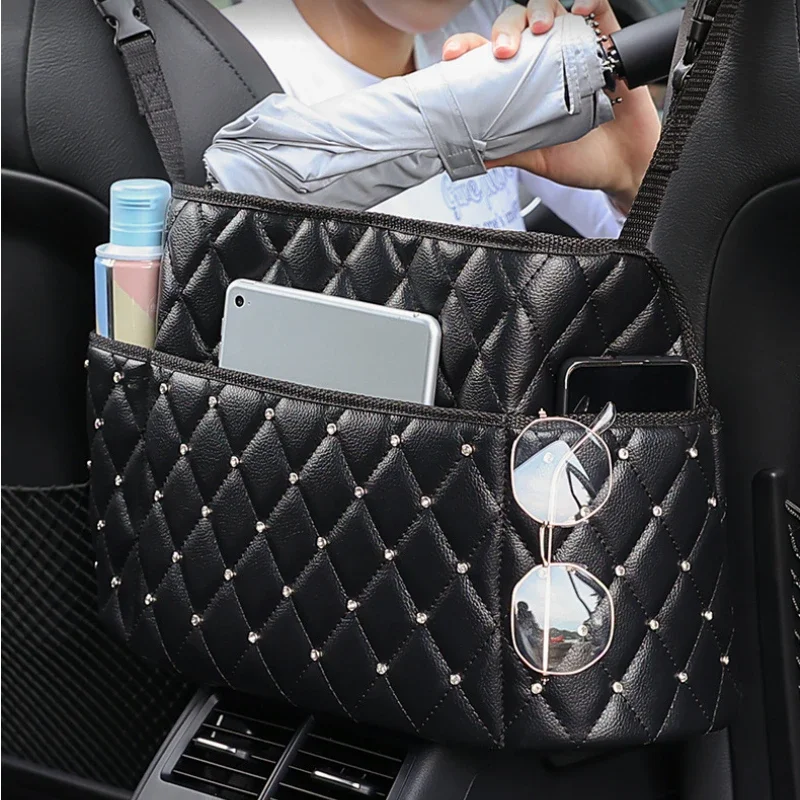 

Car Middle Seat Storage Net Large Capacity Leather Bag Seat Back Storage Bag Car Chair Back Supplies Storage Goods Hanging Bag