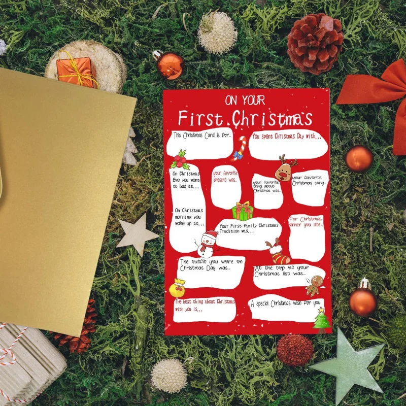 's First Card, Funny Xmas Girls Boys', Questions and Answer Groet, Bab