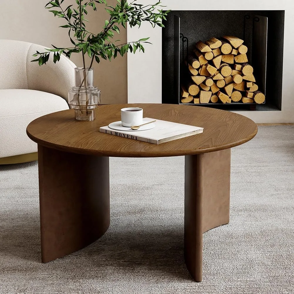 

Mid Century Modern Coffee Table for Living Room, Round Table with Rubber Legs, Small Unique Cocktail Tea Table for Living R
