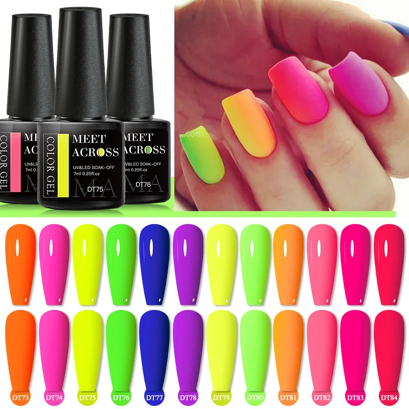 7ML Fluorescent Color Gel Nail Polish Summer Neon Gel Semi Permanent Varnishes Nail Art Manicure Soak Off LED UV LED Gel Polish