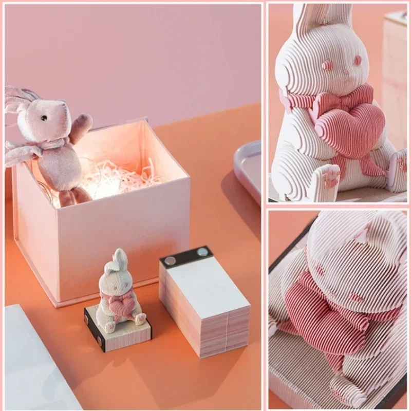 Block 3D Notepad Cute Bunny Notes Three- Dimensional Rabbit Memo Pad Paper Notes 3D Calendar 2024 Desk Decoration Accessories